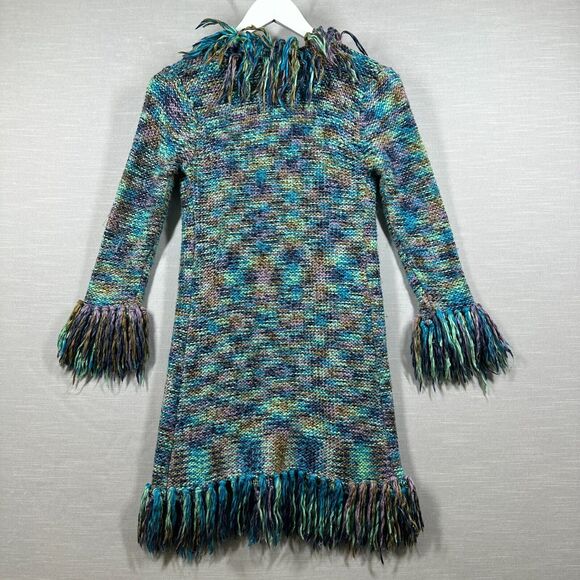The Childrens Place Sweater Girls Blue Large Woven Fringe Duster Cardigan Y2K - Picture 2 of 9